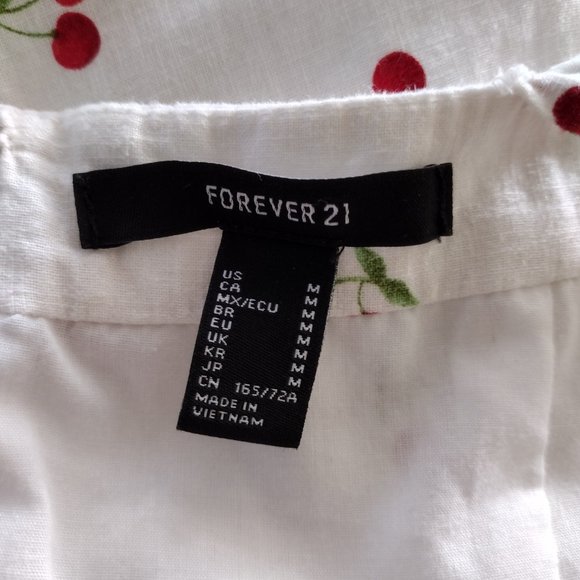 Forever 21 White Cherry Print Sweetheart Lace Up Chest Linen Romper - Picture 10 of 13